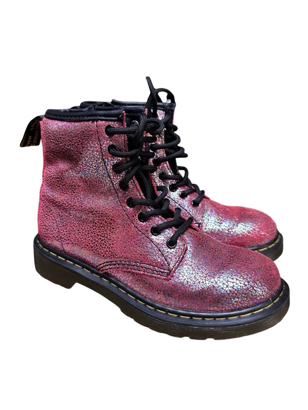 Dr Martens Delaney Lace Up Zip Up Boots Size 1 Pink Sparkly Combat Moto AW004